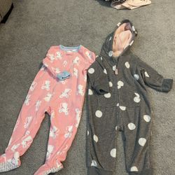 Like New Lot of 2 Carter's Baby Girl Fleece Footie Pajamas Pjs 9/12   Mo. Pink new no tag $8 Firm 