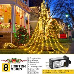 Christmas Decoration Outdoor Star String Lights,Christmas Tree Toppers Lights LED 8 Memory Modes with 14" Lighted Star for Halloween Christmas New Yea