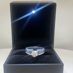 Solitaire Baguettes Channel Diamond Engagement Ring In 14k White Gold
