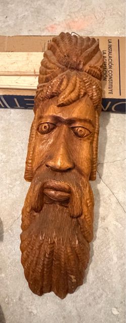 Large Hand-Carved African Tribal Mask with Metal Accents – Wall Art