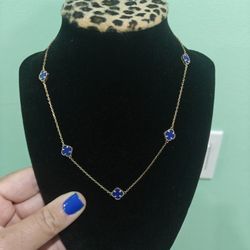 10K Solid Clover Necklace Royal blue
