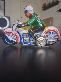 Vintage Litho Wind Up Circling Tin Toy Motorcycle  1st Edtion#26 