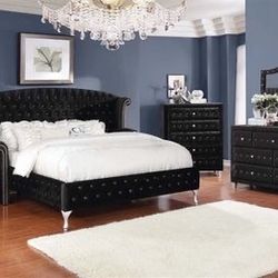 Brand New 4PC Black Tufted Upholstered Bedroom Set
