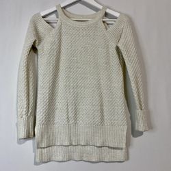 Maurices Women’s Knit Open Shoulder Sparkle Sweater Cream & Gold Size XS FLAW
