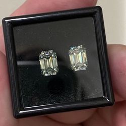 MUST GO!! PRICE DROP!! WAS $80 - PRARE Color , TWO Emerald Cut Green Lab Grown Moissanite Diamond Loose Stones