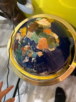 Gemstone Inlay World Globe with Gold Ring