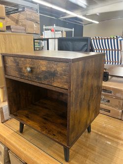 Nightstand Small Bedside Table w/ Drawer Open Compartment - Brown