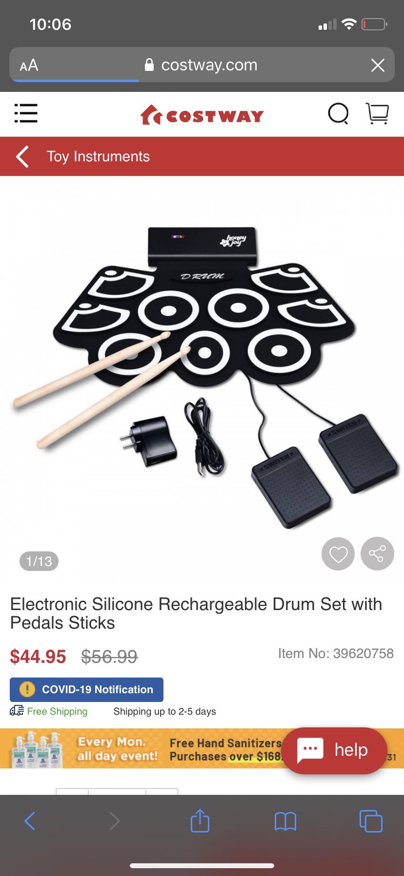 Drum set with pedal stick