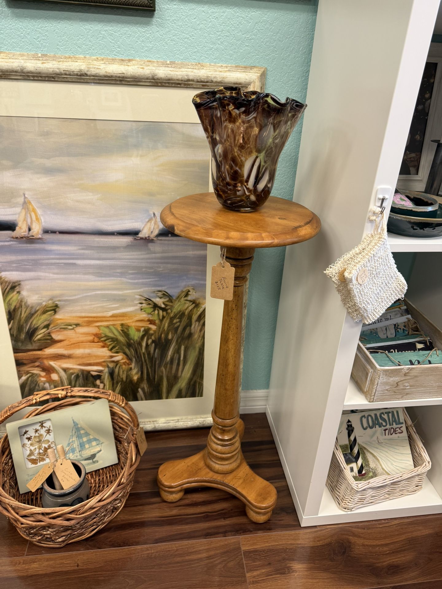 Solid Wood, Accent / Display Side Table β Vintage Pedestal Design, Plant Stand, Coastal, Shabby Chic