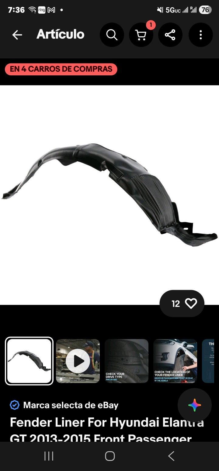 Fender Liner For Hyundai Elantra GT 2013-2015 Front Passenger Side Inner