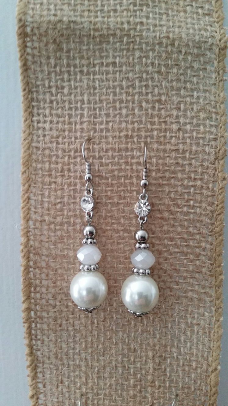 Silver and white earrings