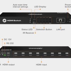 TESmart 8×1 HDMI Switch 8 in 1 Out 4K @ 60Hz HDCP with 19-inch Rack-Ears | RS-232 / LAN Control | IR Remote Control and Auto Switch | Auto
