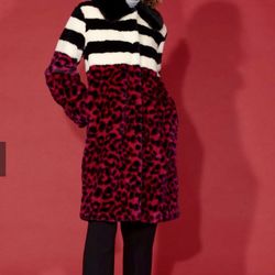 De’Hart Faux Fur Coat, striped and pink, Rare 