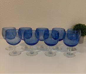 Artisan Cobalt Blue Balloon Wine Goblets - Set of 9