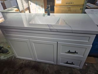 48inch White Bathroom Vanity with Marble Top and Sink