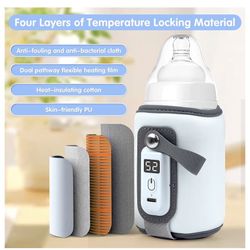 Portable Bottle Warmer, Baby Milk Warmer for All Bottles, Rapid Heating Accurate Temperature Control with LED Display, USB Warmer Bottle Suitable for 