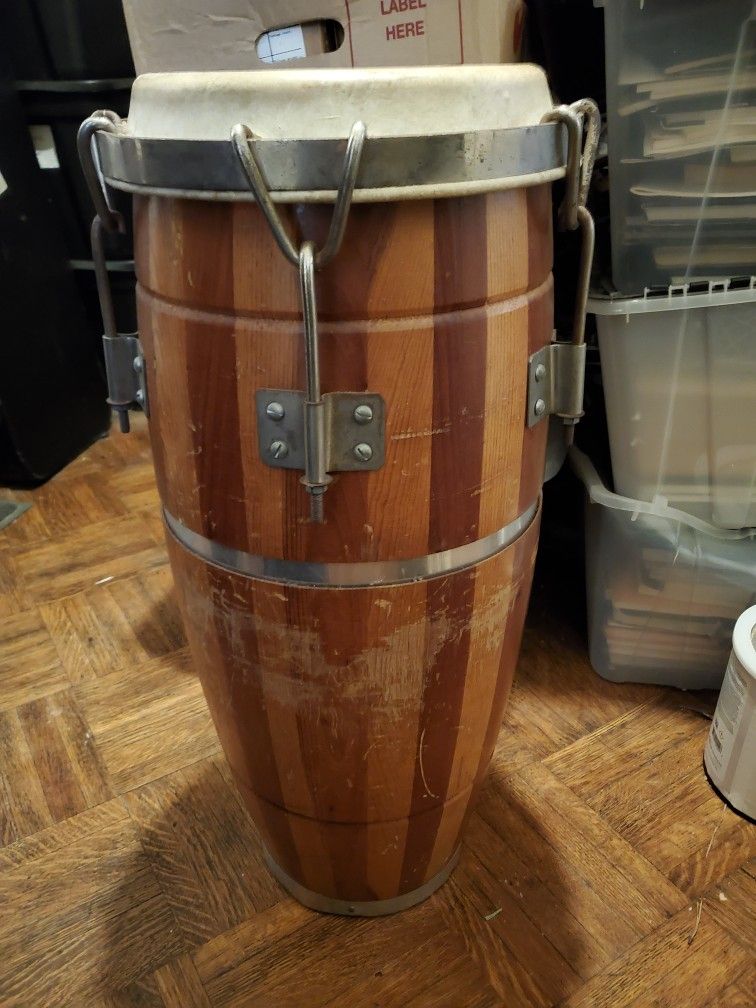 Vintage Handmade Wood Bolt Tuned Conga Style Drum $100