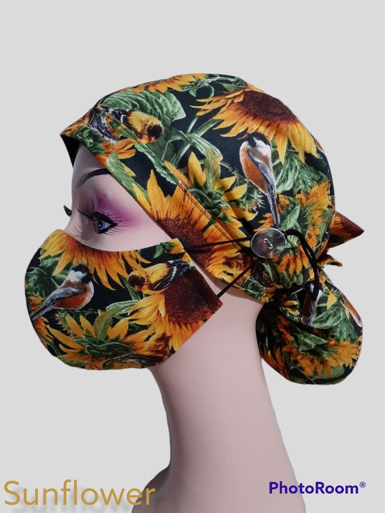 Sunflower Scrub Hat Set Women's Scrub Hats Doctors Nurses Medical Workers Chemo Chef Cotton Bouffant Head Wrap