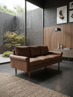 Chocolate brown 3 seater sofa couch suede fabric clean ready to use