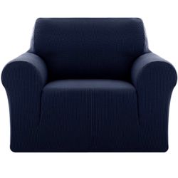 Fitted Spandex Protector Slip Resistant Armchair Cover High Elasticity Anti-Wrinkle Solid Print Couch Slipcover, Chair, Navy Blue
