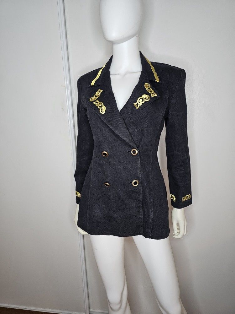 VTG SHOX Clothing INCMilitary Black and Gold Women's Jacket Cotton/Lyrca