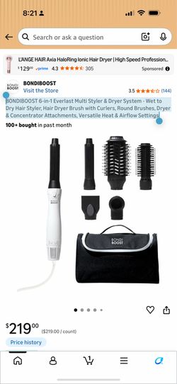 BONDIBOOST 6-in-1 Everlast Multi Styler & Dryer System - Wet to Dry Hair Styler, Hair Dryer Brush with Curlers, Round Brushes, Dryer & Concentrator At