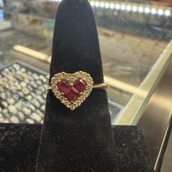 14KT Heart Shaped Ring W/ Natural Diamonds 40999-2