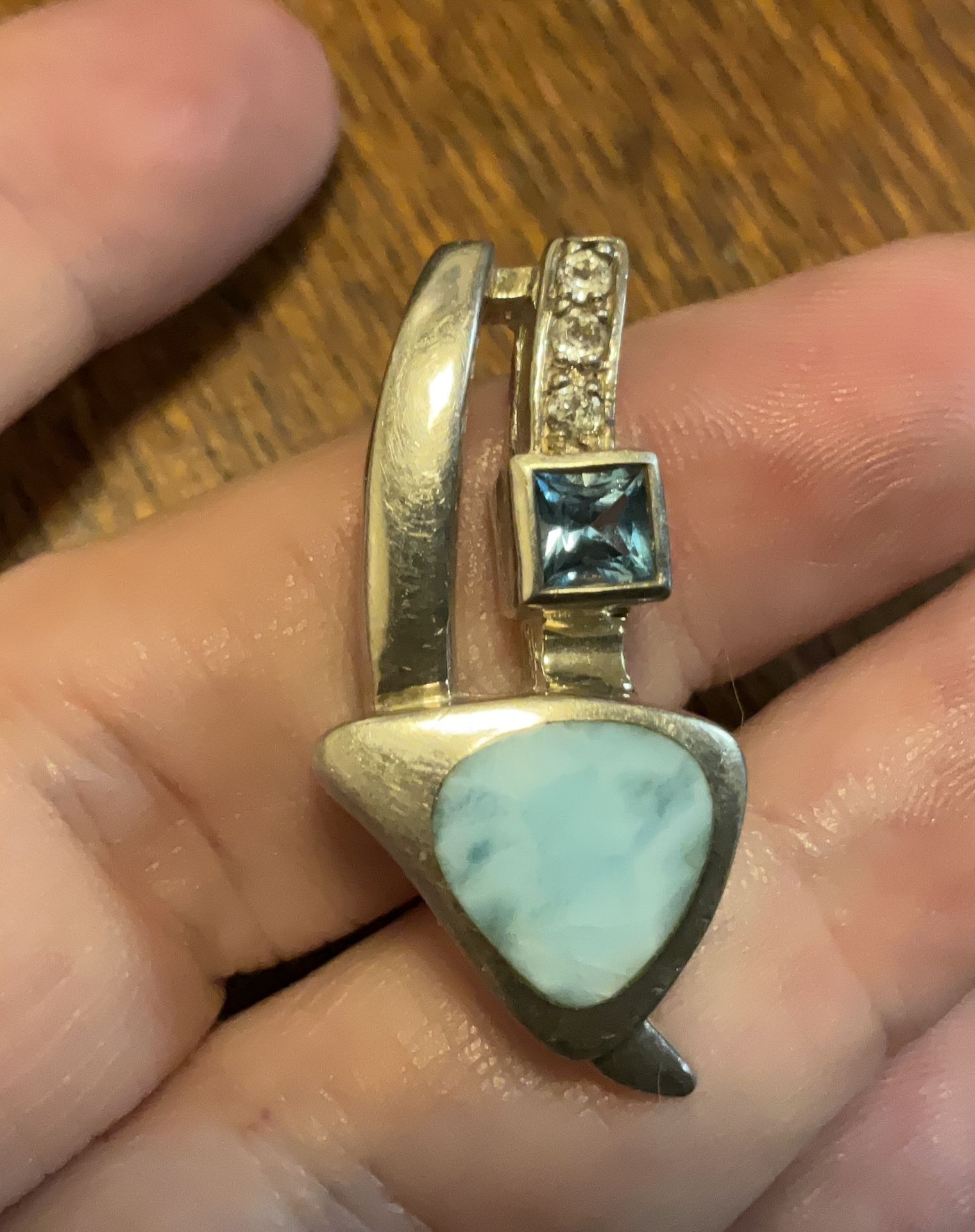 Marahlago Larimar sterling, blue and white topaz pendant