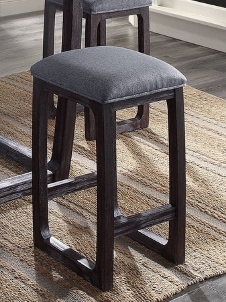 Acme Furniture 72937 16 X 16 X 25 In. Razo Counter Height Stool, Fabric & Weathered Espresso