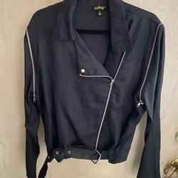Super Cute Black Linen Zipper Jacket - Large
