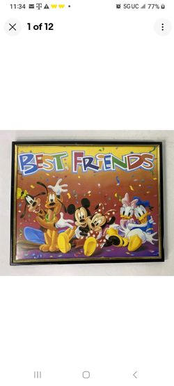 Vintage Wooden Frame Mickey and Friends. Best Friends. Characters Walt Disney. Made in USA.