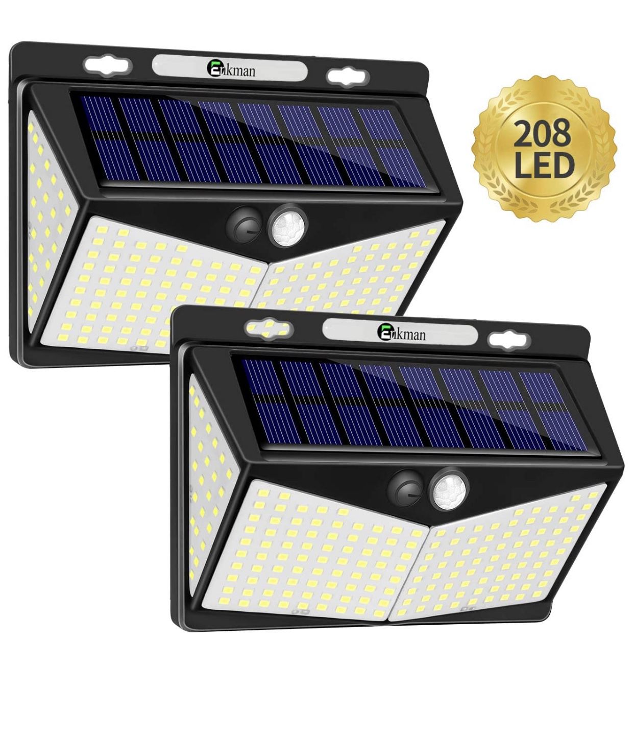 Solar Lights Outdoor 208 LED,Wireless Motion Sensor Lights with 270° Wide Angle IP65 Waterproof for Deck Fence Post Door Wall Yard and Garage, Yard,
