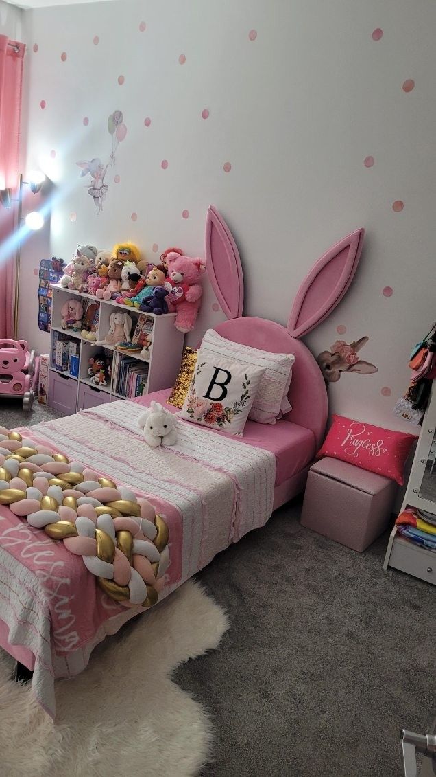 Removable Ears Bunny Twin Bed Pink