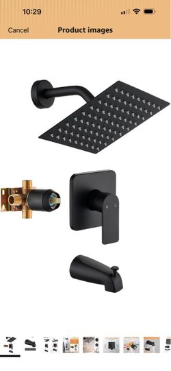 Tub Shower Faucet Set With Head & Spout Black
