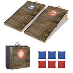 Portable Cornhole Board Set 2 ft x 1 ft Cornhole Set with 6 Bean Bags Foldable Dark Wood New