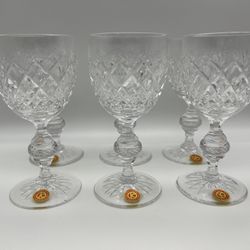 Six Kusak Lead Crystal  Claret Wine Goblets 