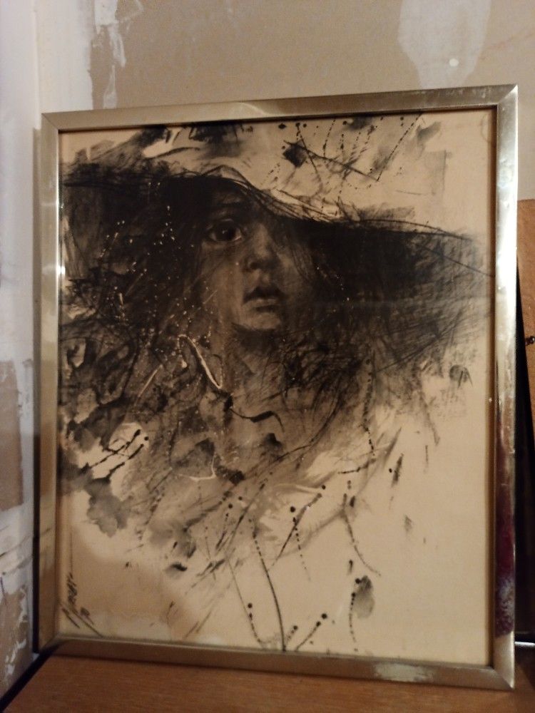 Alan Murray 1970 Child Series in Charcoal Vintage Art