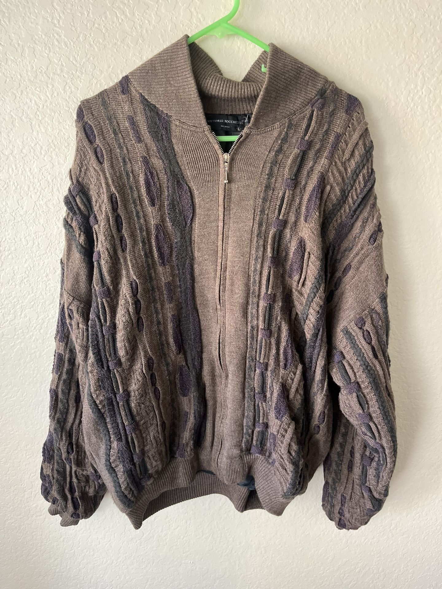 Vittorio Rocchetti Coogi Biggie Small Full Zip Sweater Vintage Made In USA Sz L