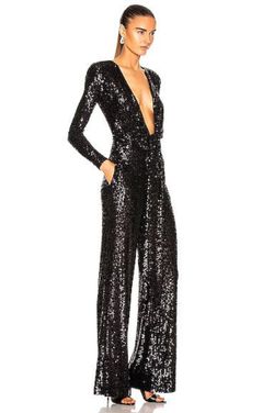 DUNDAS Black Sequin plunge Jumpsuit
