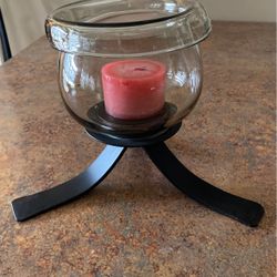 Glass And Wrought Iron Candle Holder 