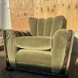 Gorgeous Danish Art Deco Lounge Chair in Olive Green Velvet 
