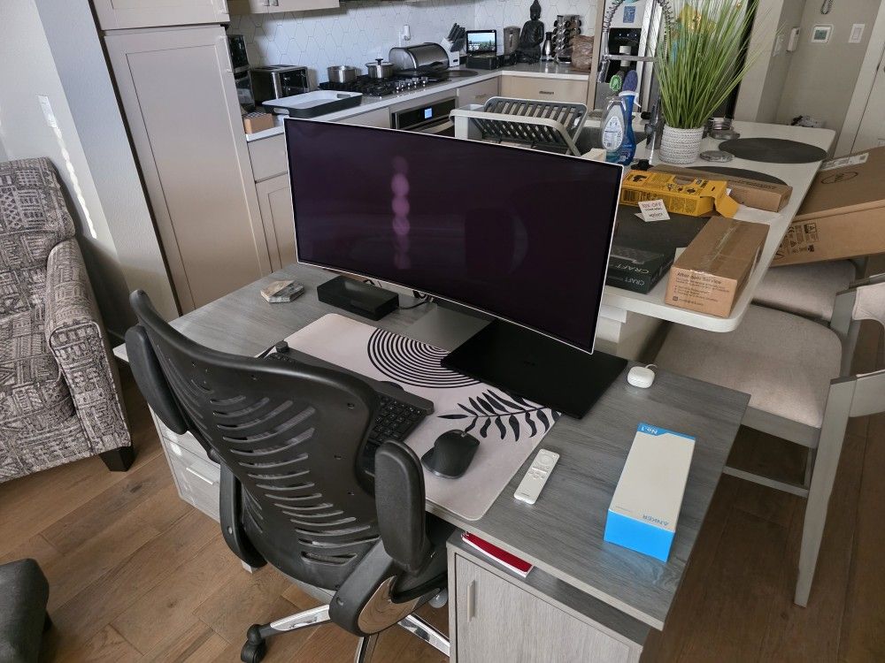 Techni Mobili Modern Office Desk with Storage, Gray