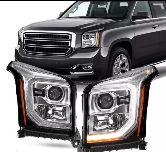 New 2015-2020 GMC Yukon XL Halogen Projector Black Headlights Pair w/ LED Signal