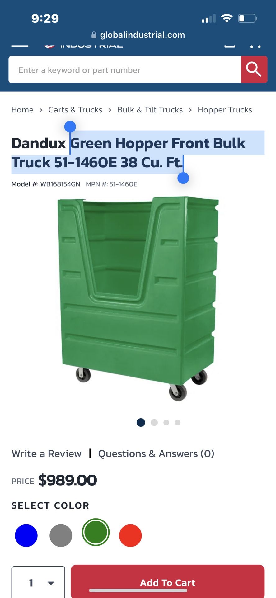 USED Green Hopper Front Bulk Truck 38