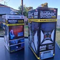 two Bionic Spotlight Trio, Solar Powered, Motion Sensor, new - $45 