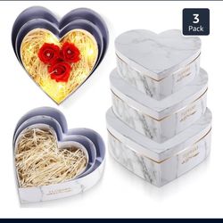 3 Pcs Valentine's Day Heart Shaped Gift Boxes with Lids 100g Shredded Paper Fill Nesting Heart Flower Boxes for Valentine Wedding Birthday Baby Shower