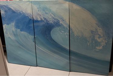 3panel blue océano sea wall art psi ring on canavas total on 3 Panels  5 ft X 3.3 1/2 ft  new