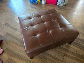 Large Brown Leather Tufted Ottoman
