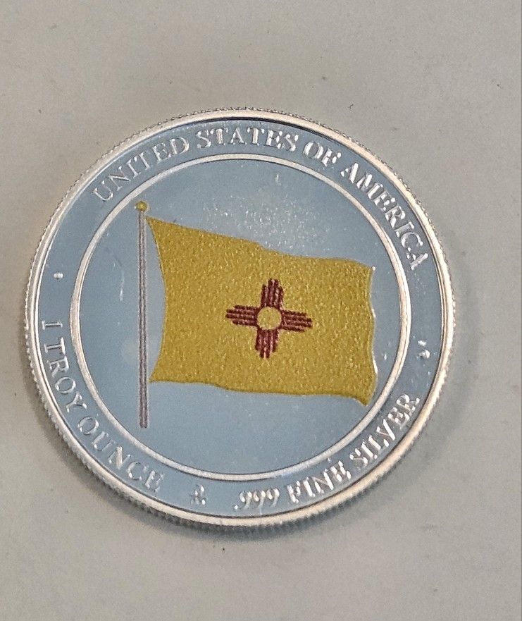 State Of New Mexico Zia Flag And Greater Roadrunner 1oz 999 Fine Silver Round