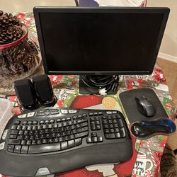 Dell monitor, Logitech Keyboard, Logitech mouse, LOGI Speakers
